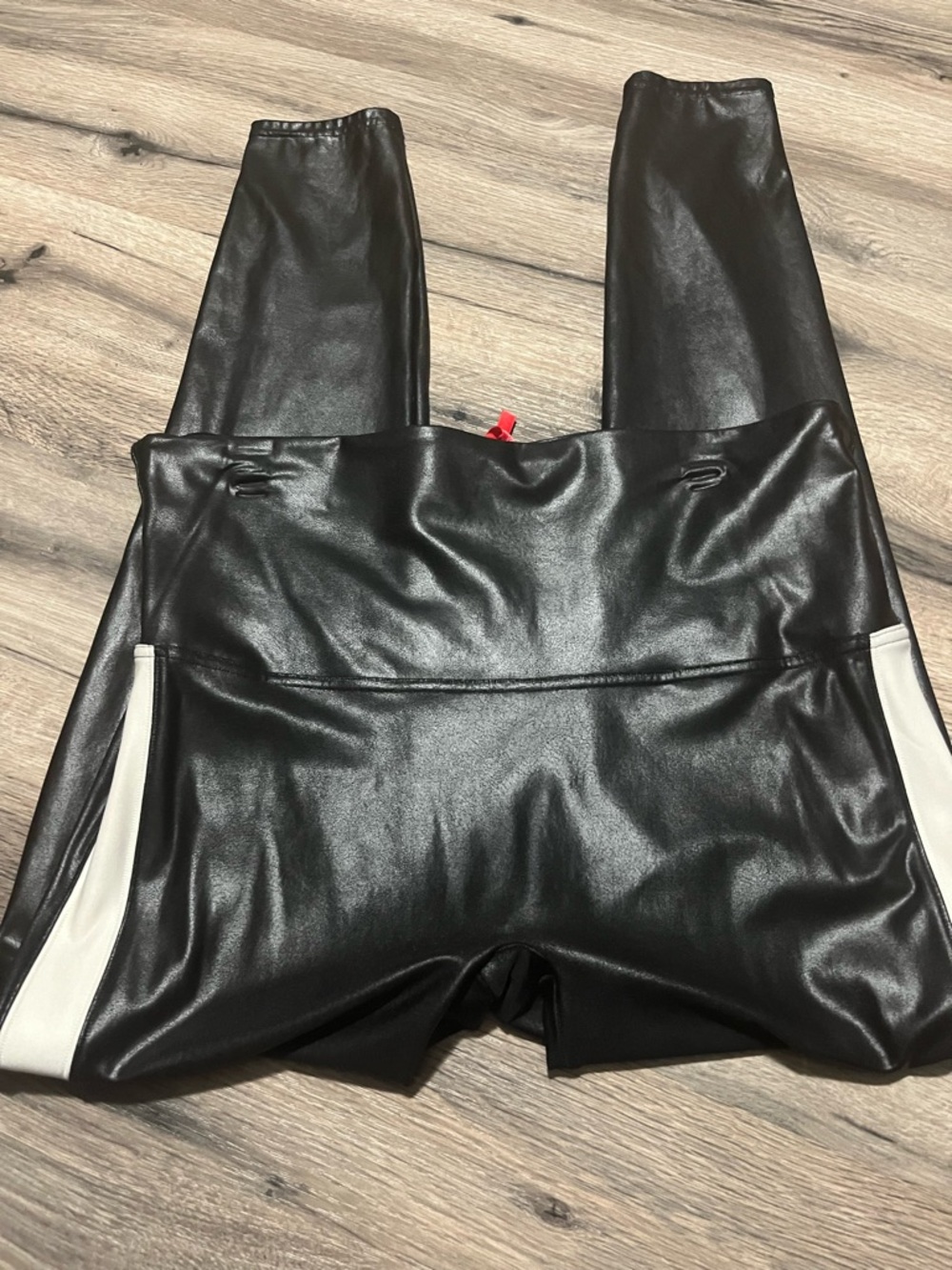 SPANX Faux Leather Black Leggings with White Side Panels- 2X